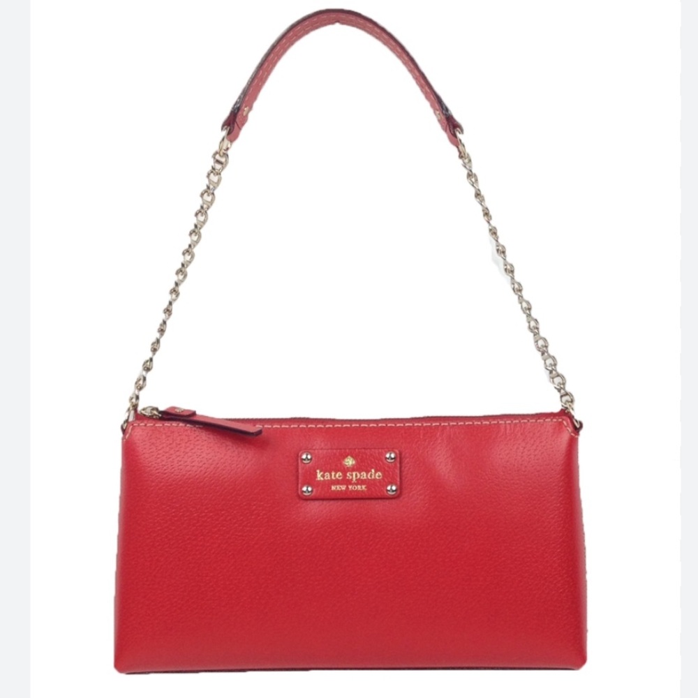 Kate Spade Wellesley Byrd Leather Gold Chain Shoulder Bag Red